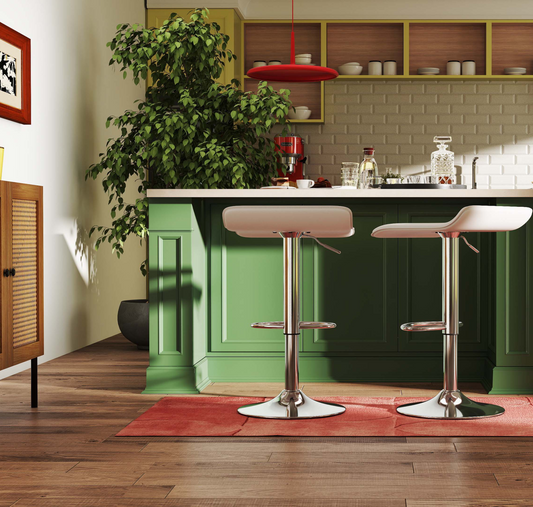 5-Piece Kitchen & Dining Bundle: Adjustable Bar Stools (Set of 2) + Stackable Stools (Set of 6) + Rattan Storage Sideboard