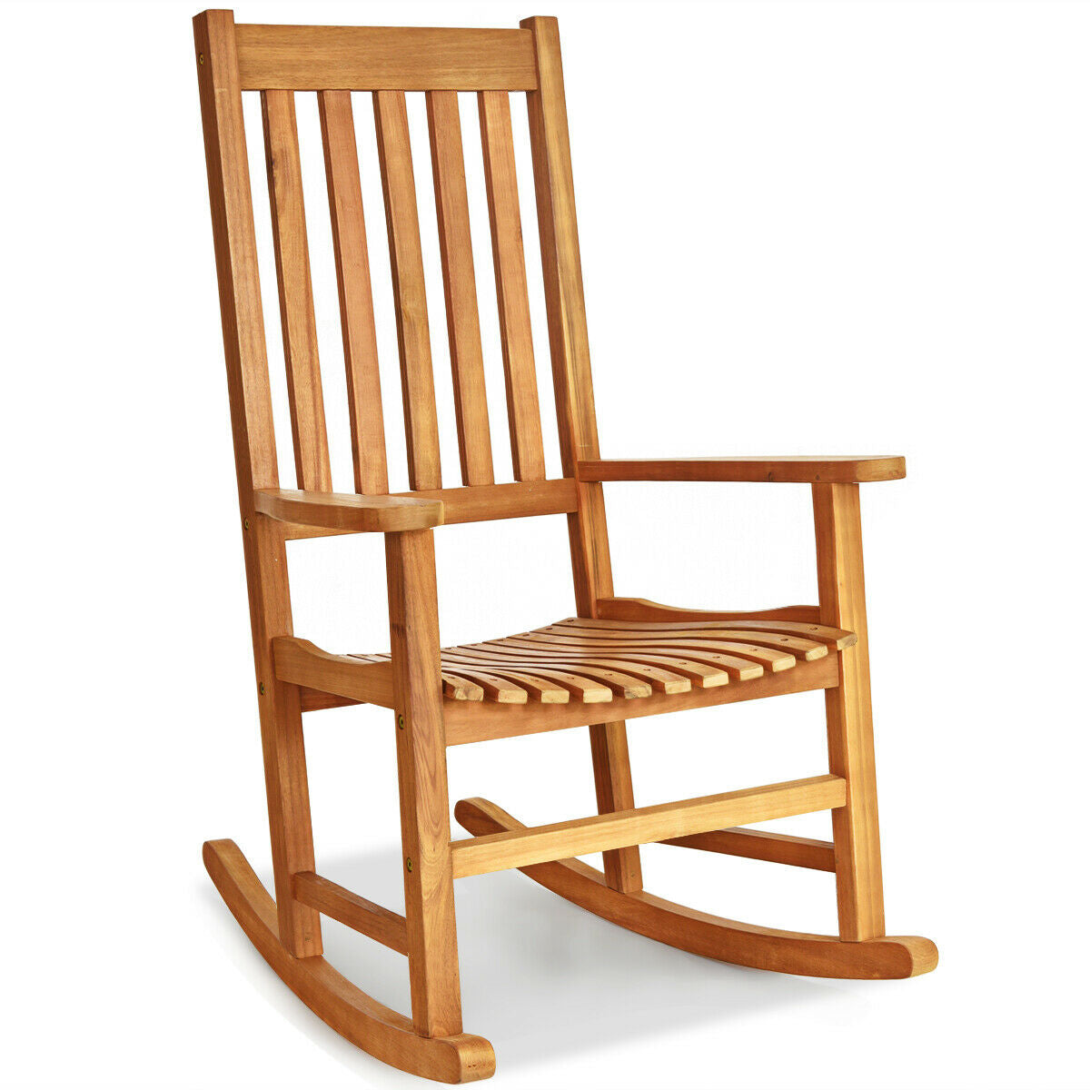 Indoor Outdoor Wooden High Back Rocking Chair-Black - Natural