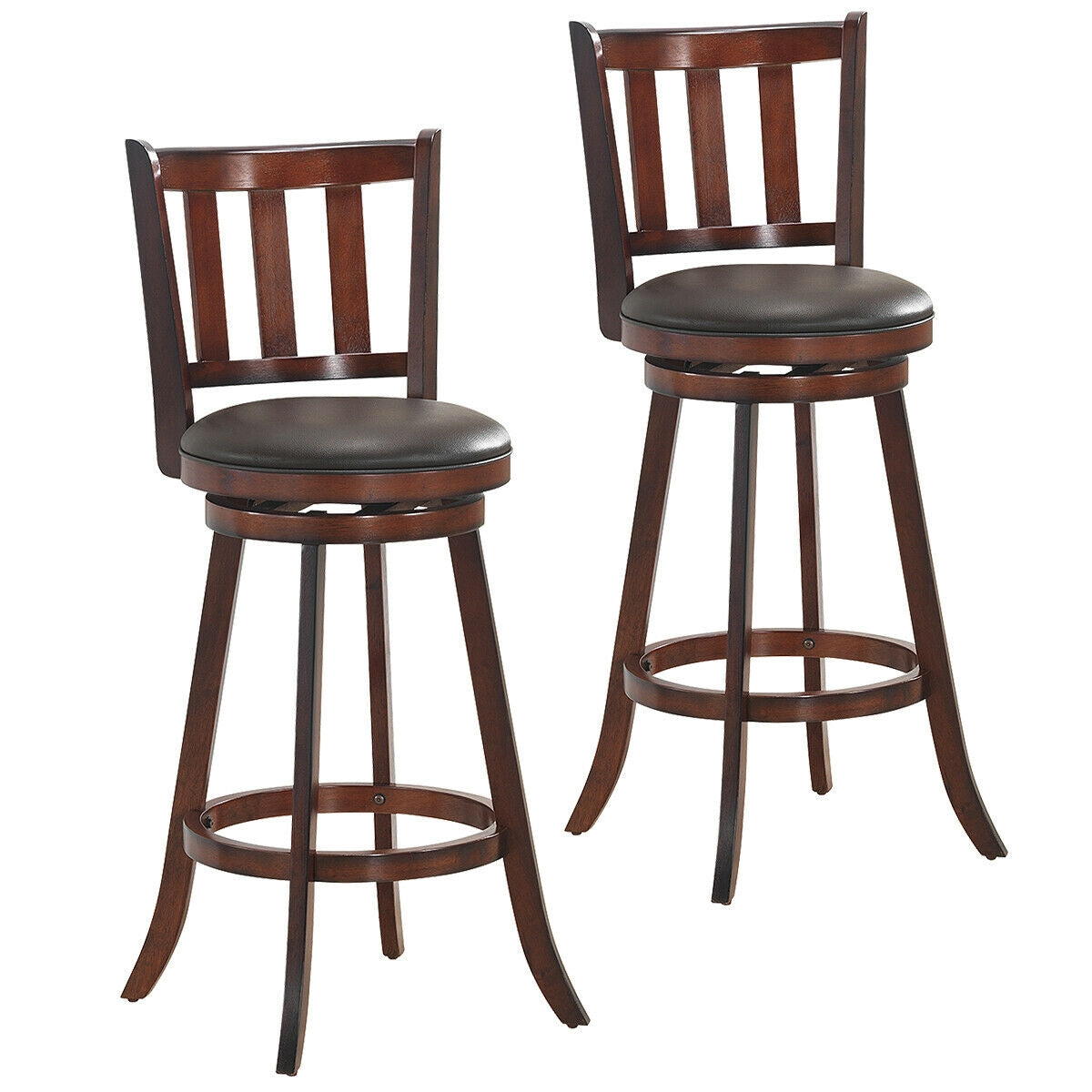 2 Pieces 360 Degree Swivel Wooden Counter Height Bar Stool Set with Cushioned Seat-31 inches - 31 Inches