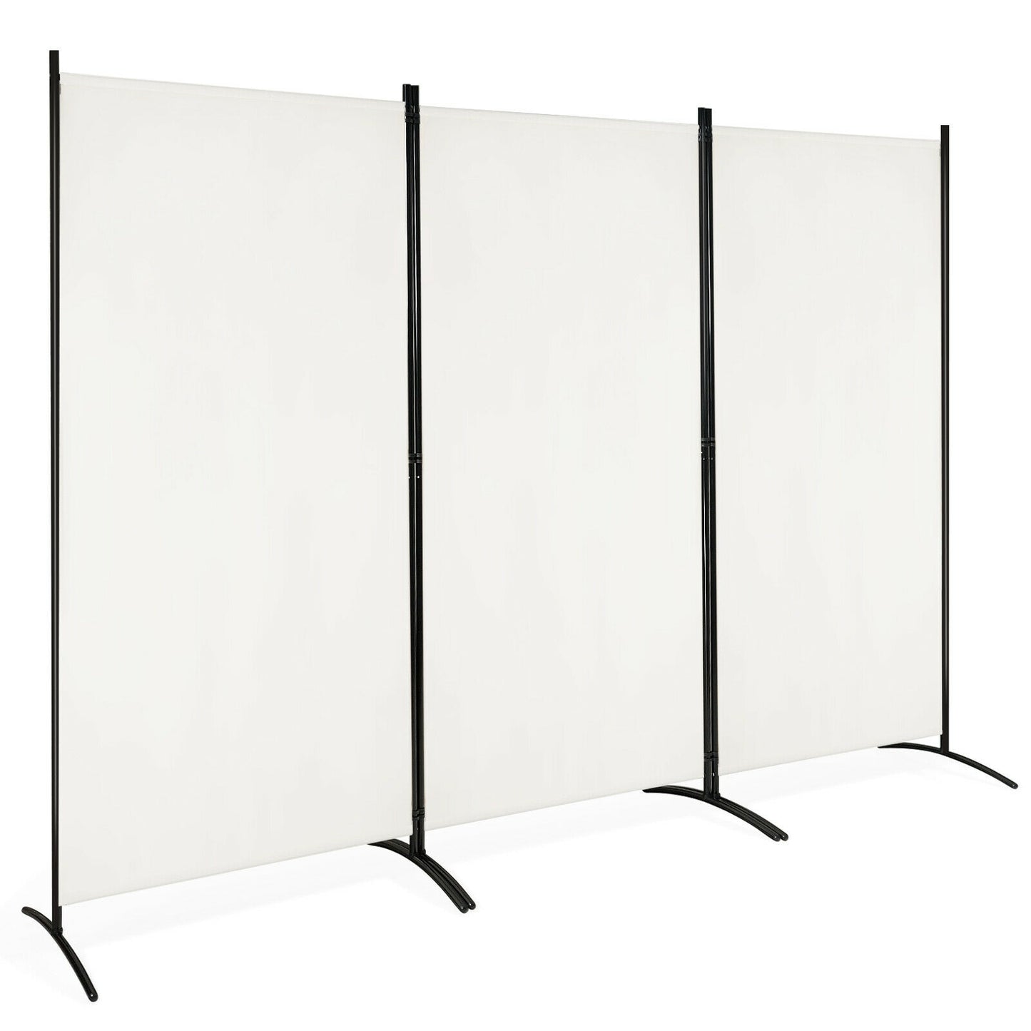 6 Feet 3 Panel Room Divider with Durable Hinges Steel Base-Gray - White
