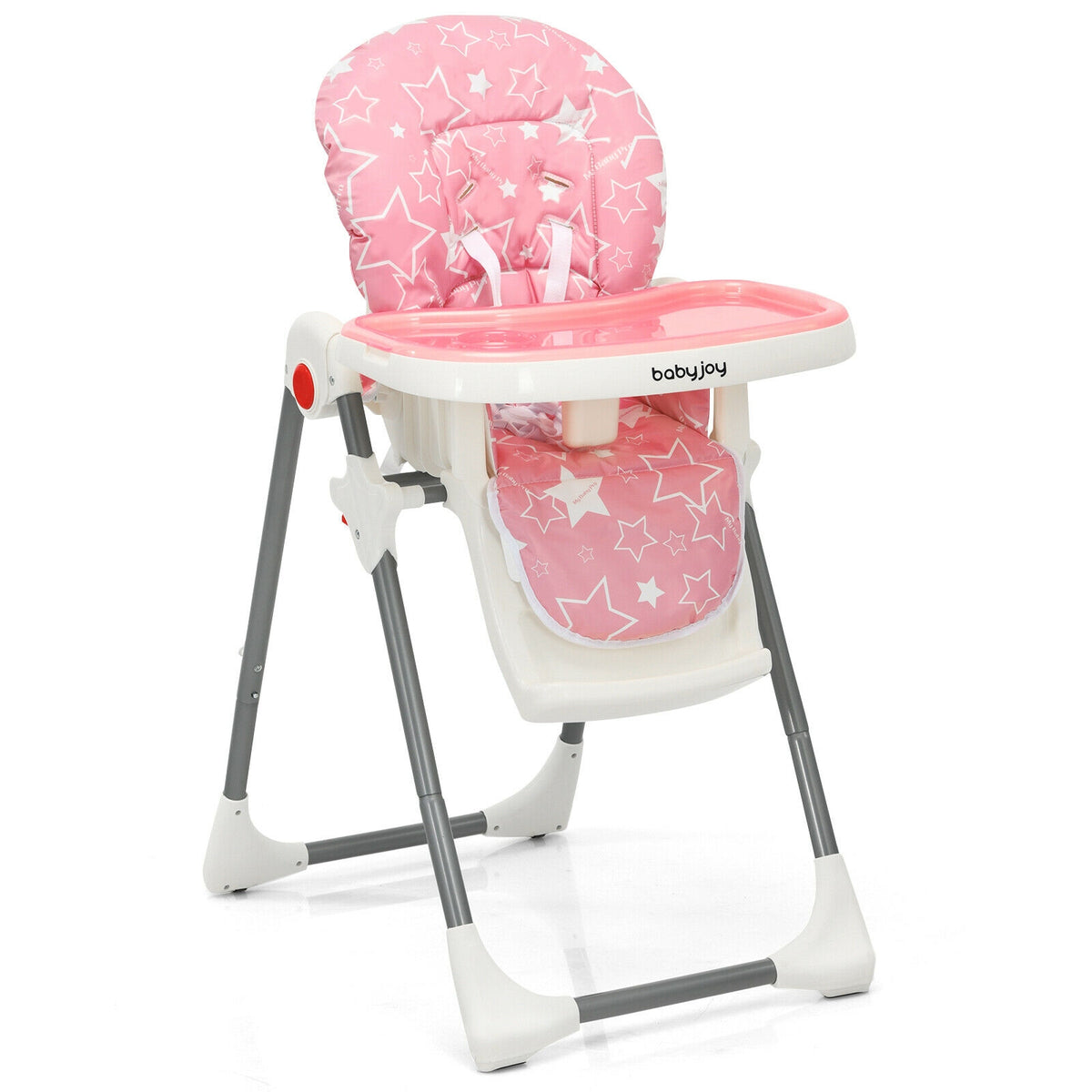 Folding Baby High Dining Chair with 6-Level Height Adjustment-Beige - Pink