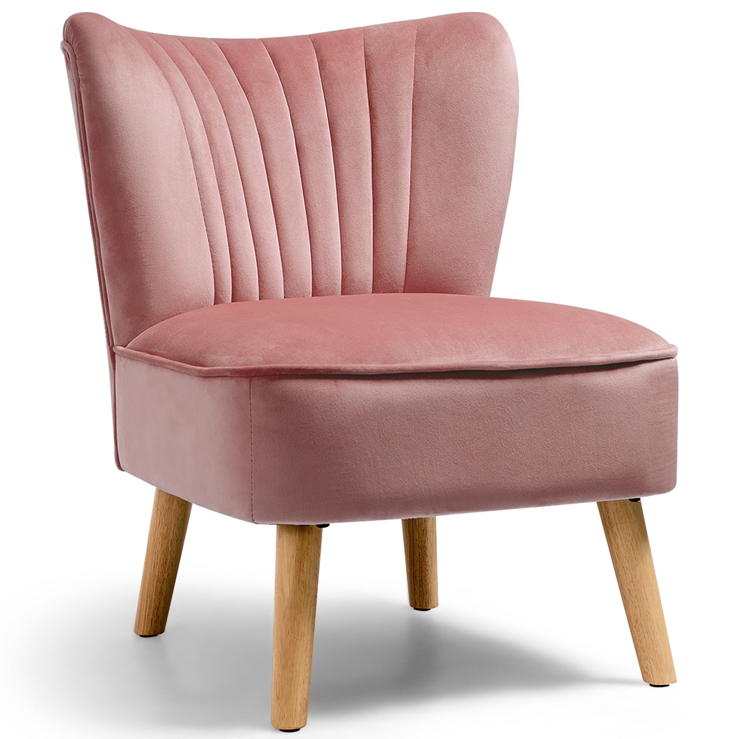 Modern Armless Velvet Accent Chair with Wood Legs-Blue - Pink