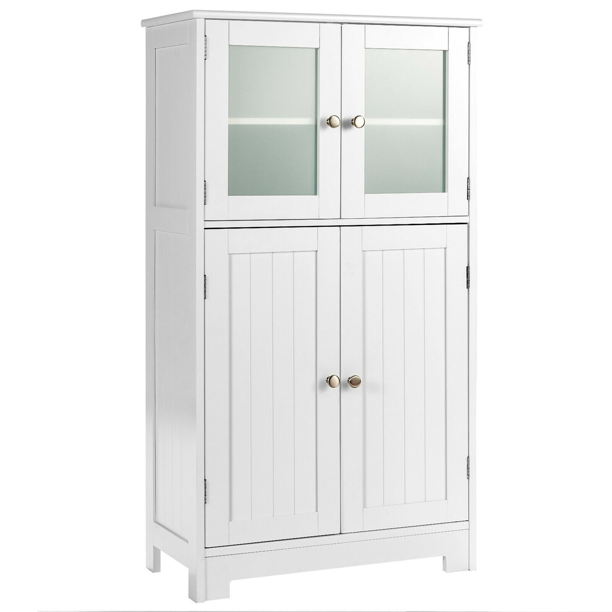 Bathroom Floor Storage Locker Kitchen Cabinet with Doors and Adjustable Shelf-Brown - White