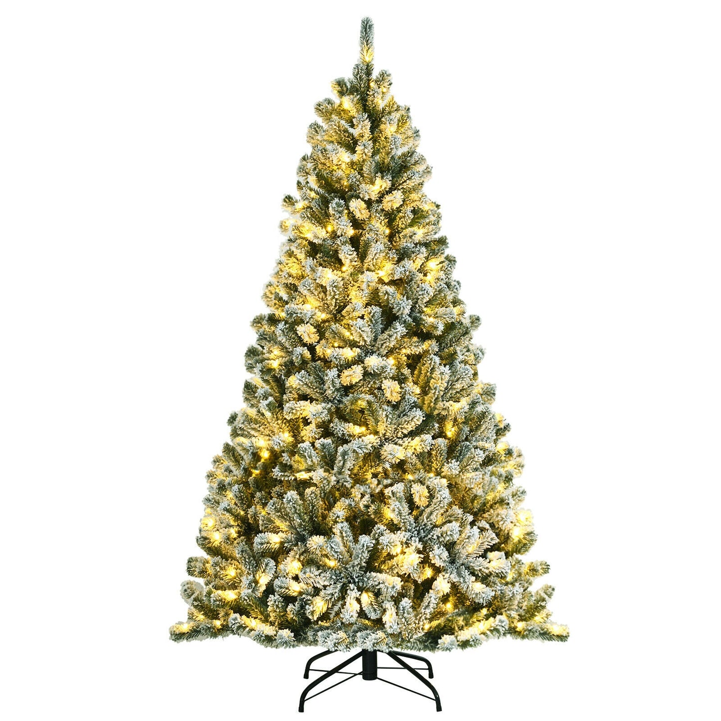6 Feet Pre-lit Snow Flocked Hinged Christmas Tree with 928 Tips and Metal Stand-6 ft - 6 Ft