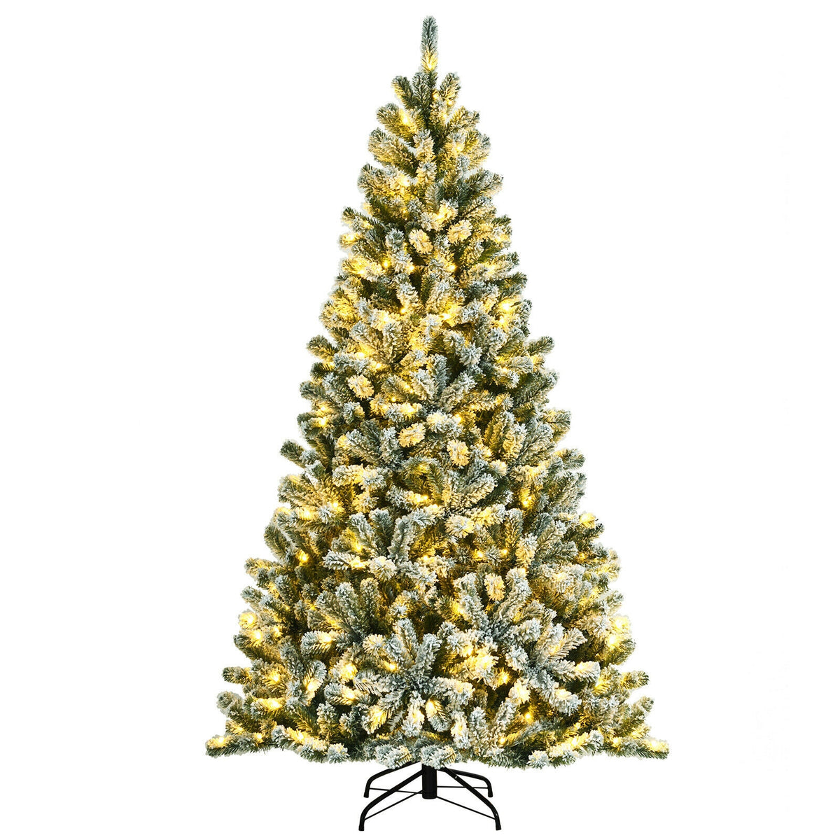 6 Feet Pre-lit Snow Flocked Hinged Christmas Tree with 928 Tips and Metal Stand-6 ft - 7 Ft