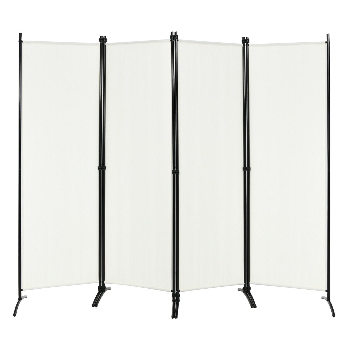 4-Panel Room Divider with Steel Frame-White - White
