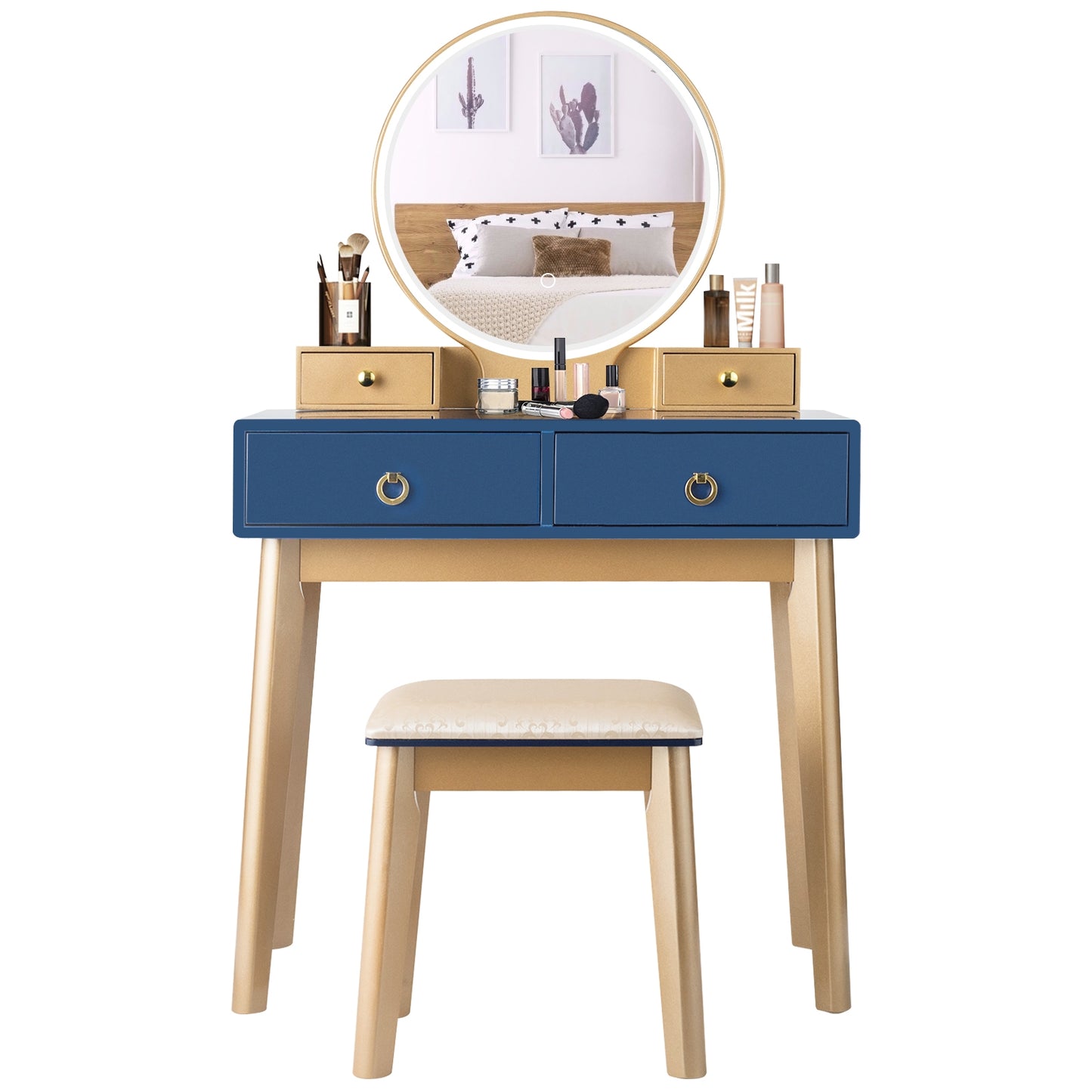 Makeup Vanity Table Set 3 Color Lighting Dressing Table-Blue - Blue