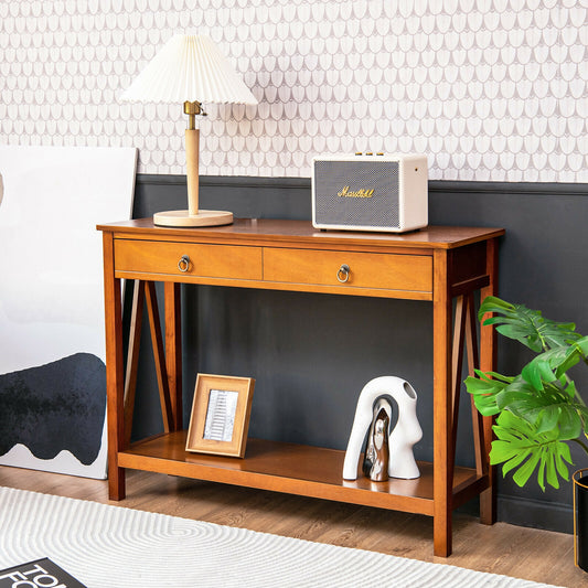 Console Table with Drawer Storage Shelf for Entryway Hallway-Cherry