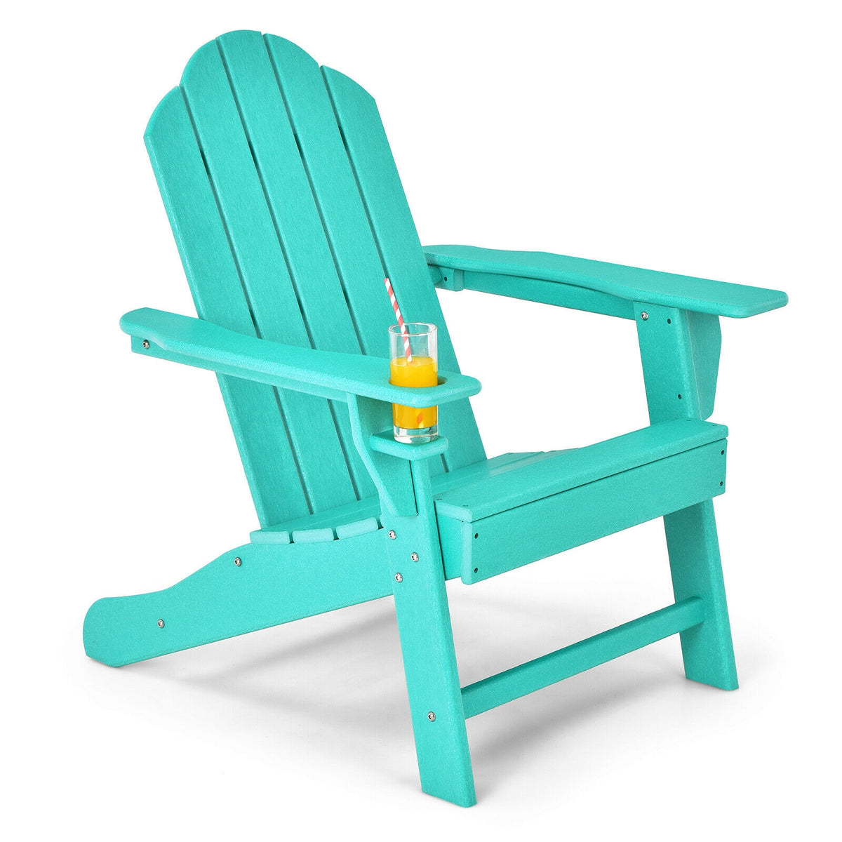 Outdoor Adirondack Chair with Built-in Cup Holder for Backyard Porch-White - Turquoise