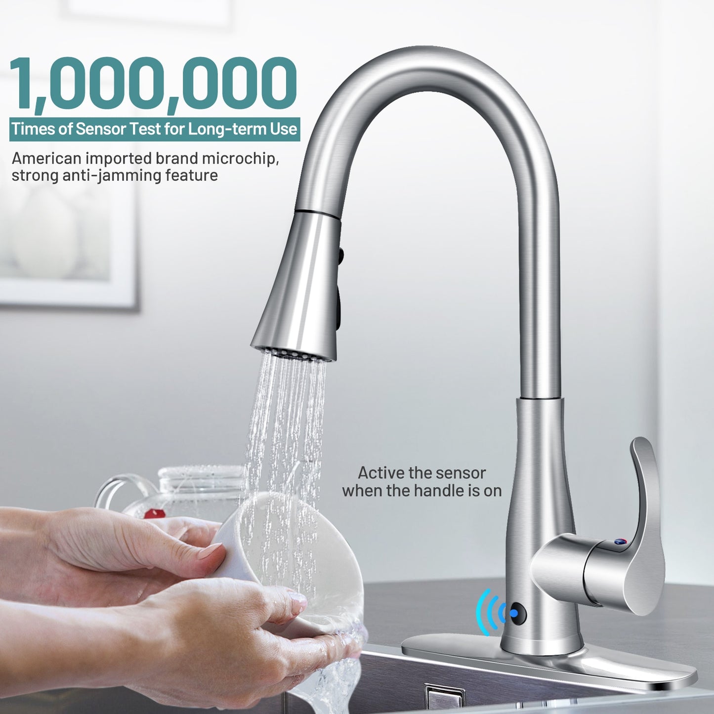 Touchless Kitchen Faucet with 360° Swivel Single Handle Sensor and 3 Mode Sprayer
