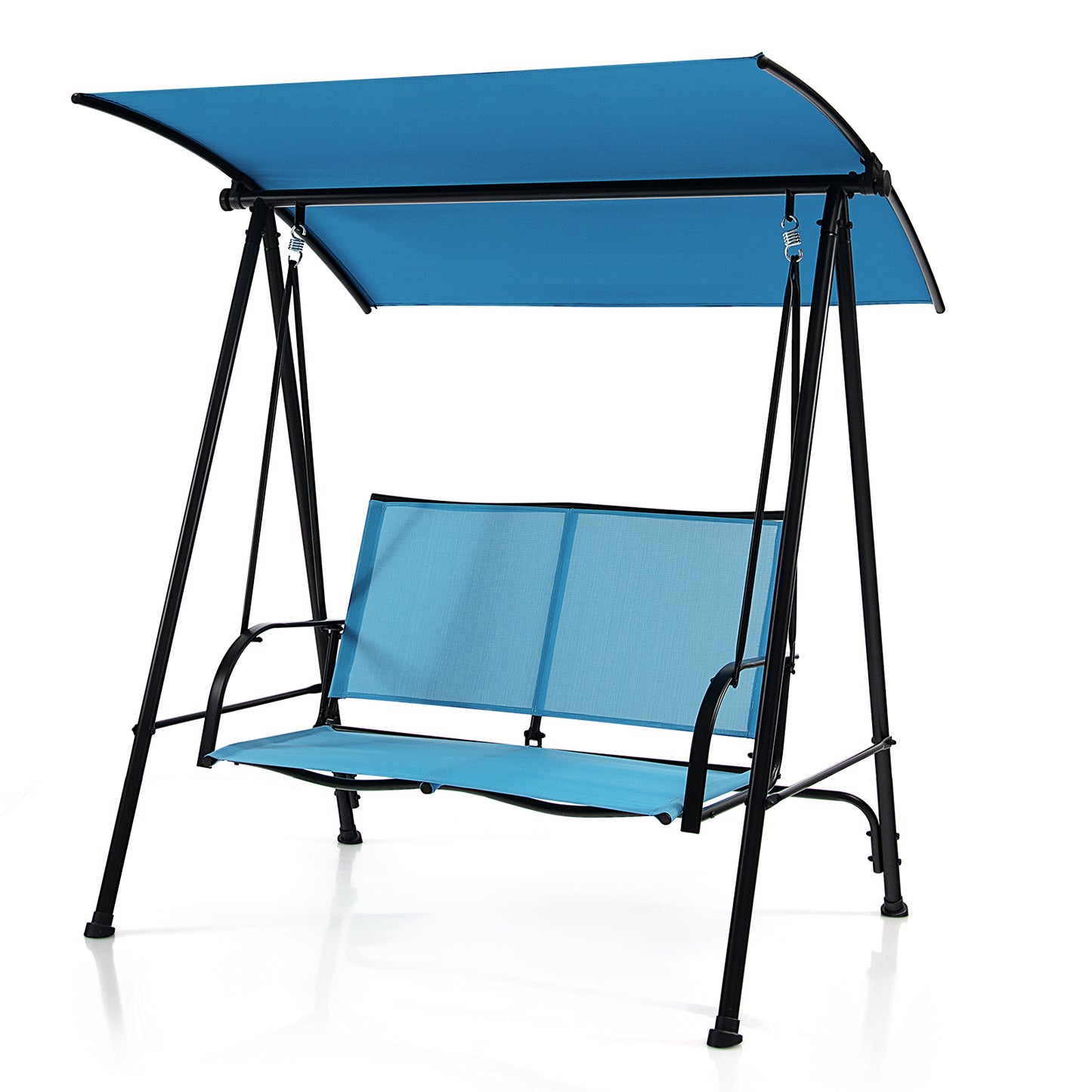 2-Seat Outdoor Canopy Swing with Comfortable Fabric Seat and Heavy-duty Metal Frame-Beige - Navy