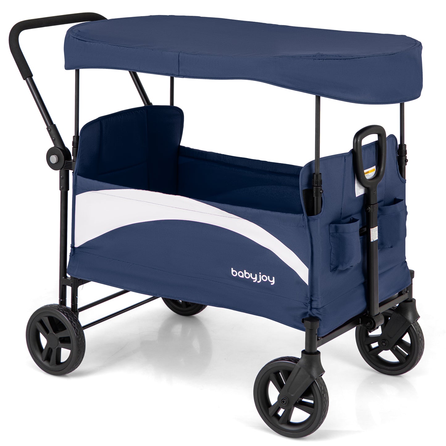 2-Seat Stroller Wagon with Adjustable Canopy and Handles-Gray - Navy
