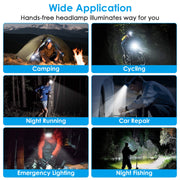 100000LM LED Headlamp 7 Lighting Modes Rechargeable Headlights