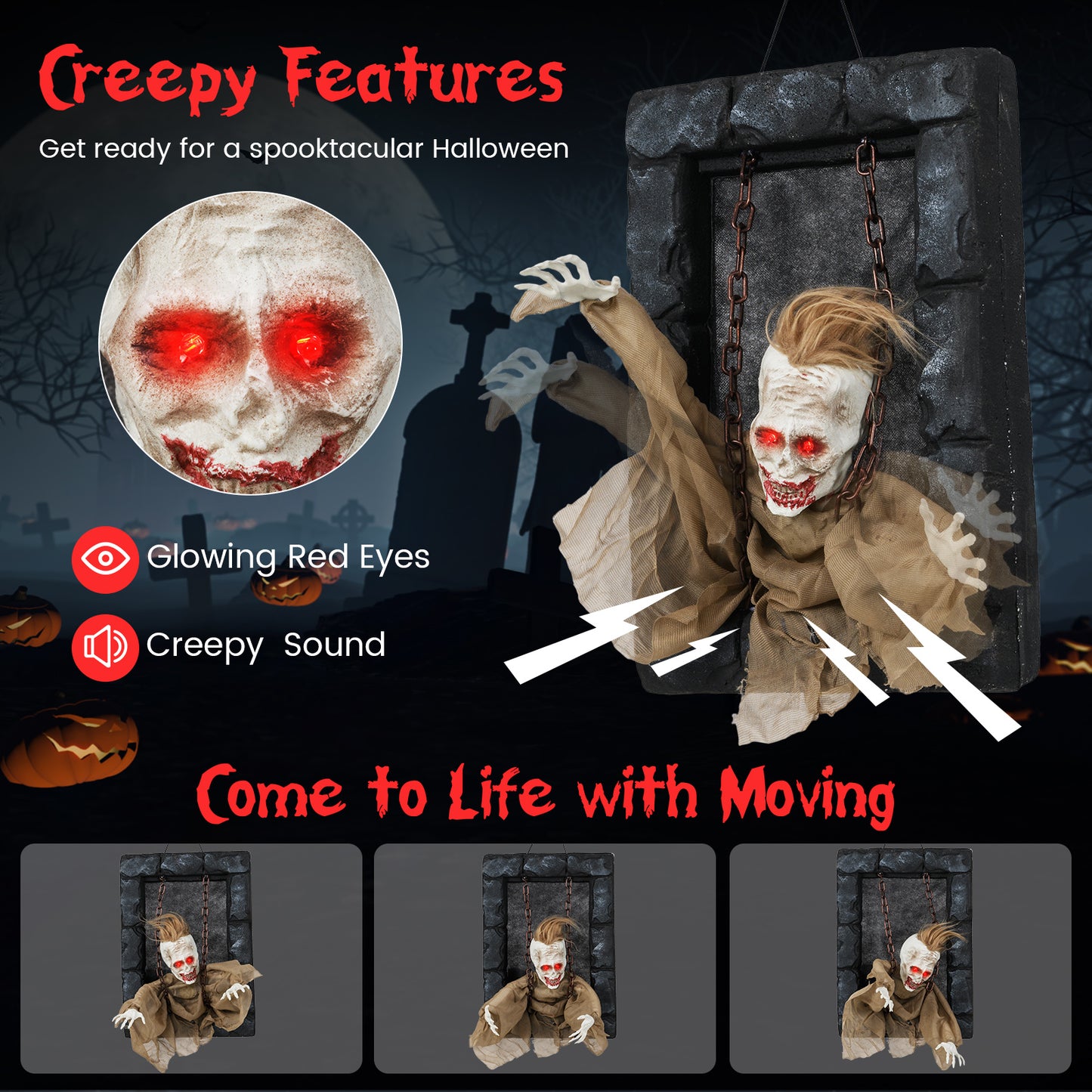 Halloween Hanging Animated Zombie Prisoner Decoration Sound-Activated