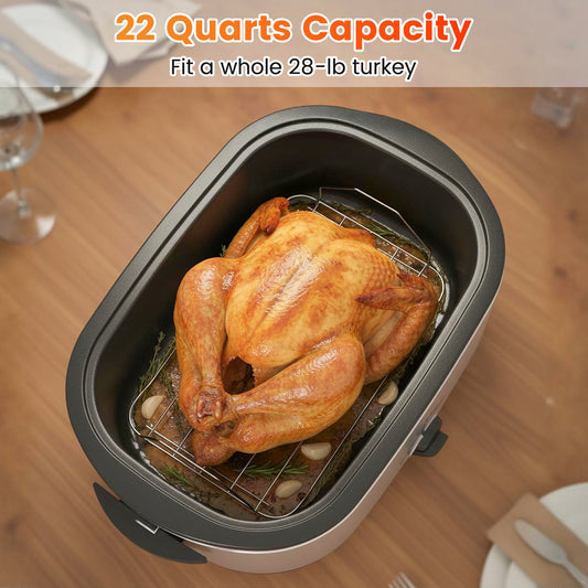 22QT Electric Roaster Oven Turkey Roaster with Visible and Self-Basting Lid-Silver
