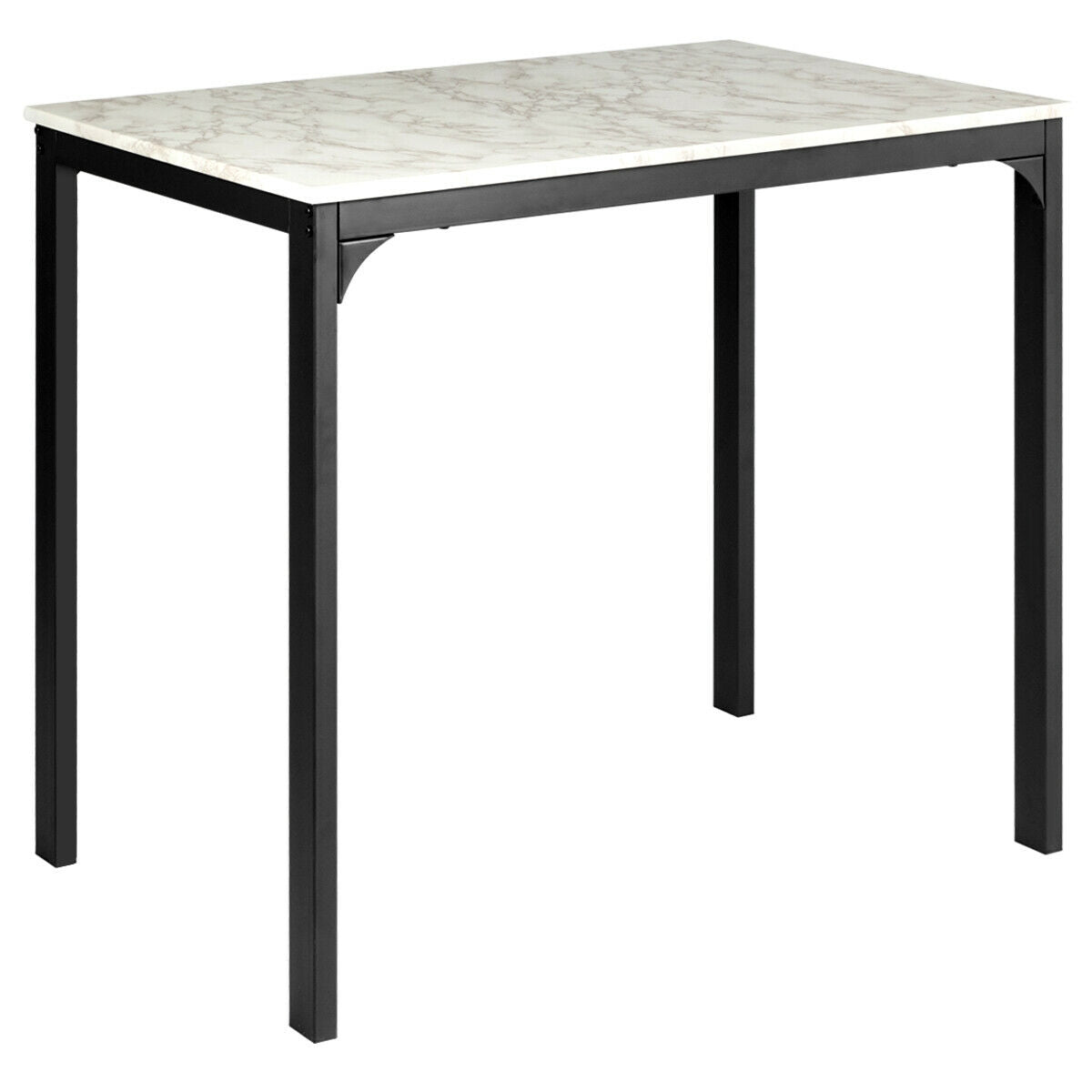 3 Piece Counter Height Dining Set Faux Marble Table-Black - White