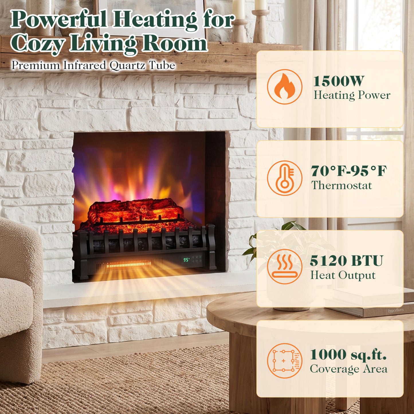 23" WiFi Electric Fireplace Insert with Remote Control