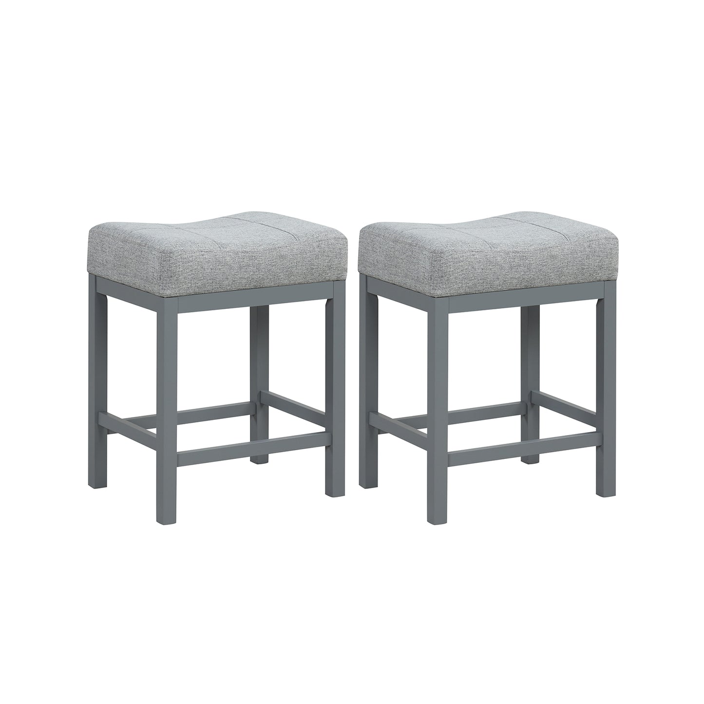 24.5 Inches Linen Fabric Saddle Stools Set of 2 with Cushioned Seat-Gray - Gray