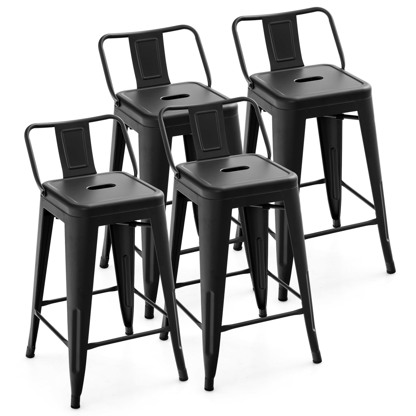 24 Inch Set of 4 Cafe Side Chairs with Rubber Feet and Removable Back-Black - Black