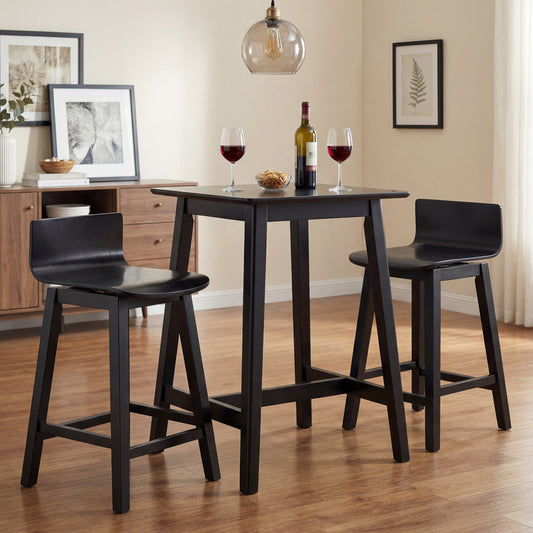 24.5 Inch Swivel Wooden Bar Stools Set of 4 with Rubber Wood Legs and Low Back-Black