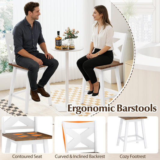 24" Rubberwood Swivel Barstools Set of 4 with Backrest and Large Seat-White