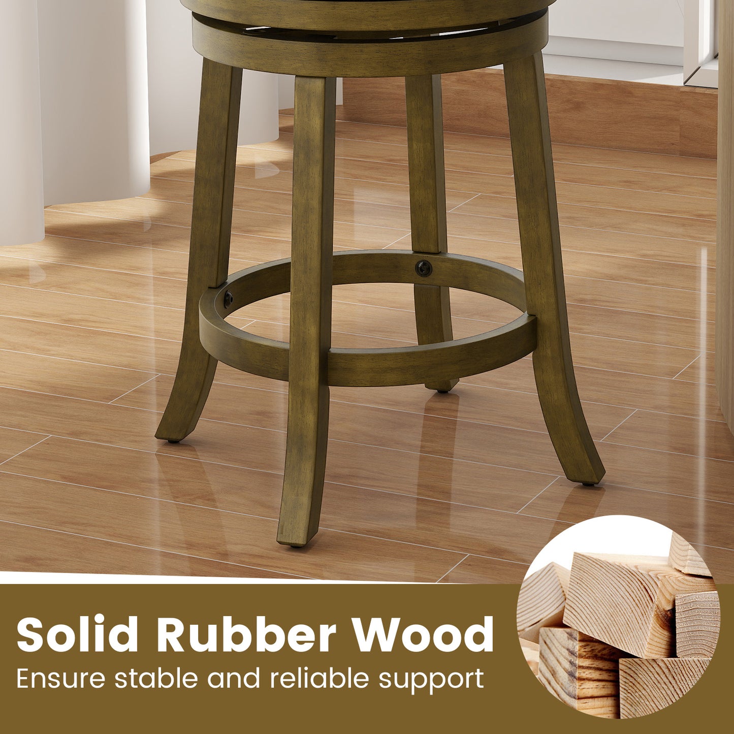 25/30 Inch Swivel Bar Stools Set of 2 with Backrests and Wood Frame-25 inches