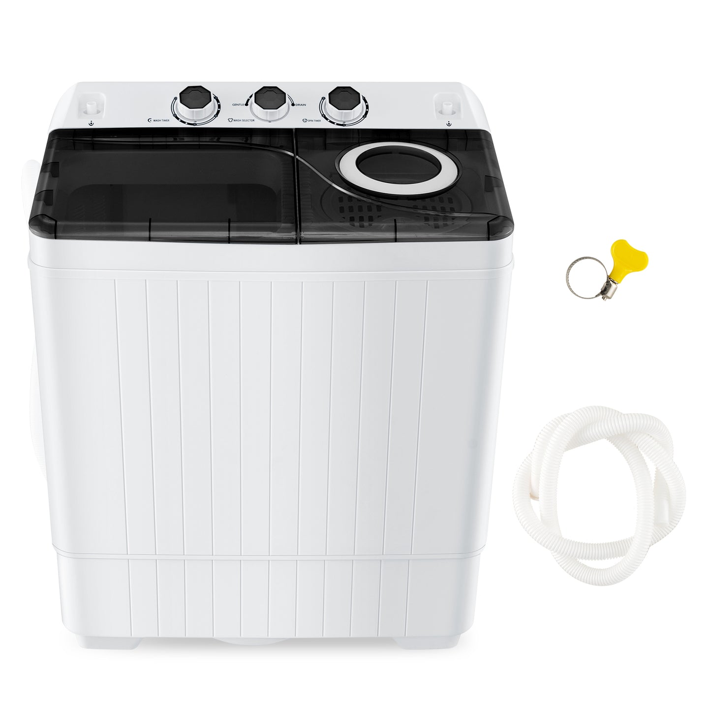 26 lbs Semi-Automatic Twin Tub Washing Machine with Drain Pump-Black - Black