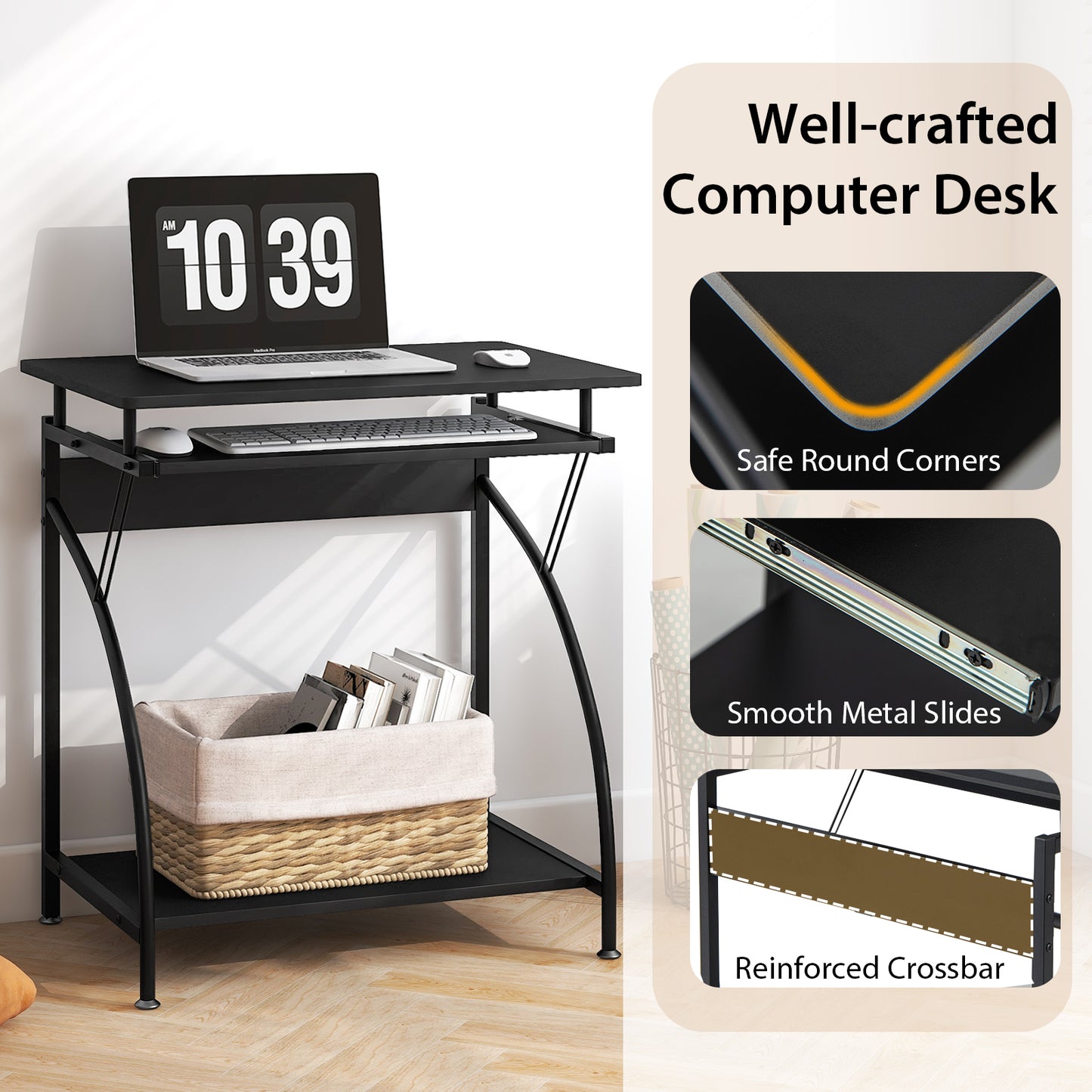 27.5 Inch Laptop Table Computer Desk for Small Spaces with Pull-out Keyboard Tray