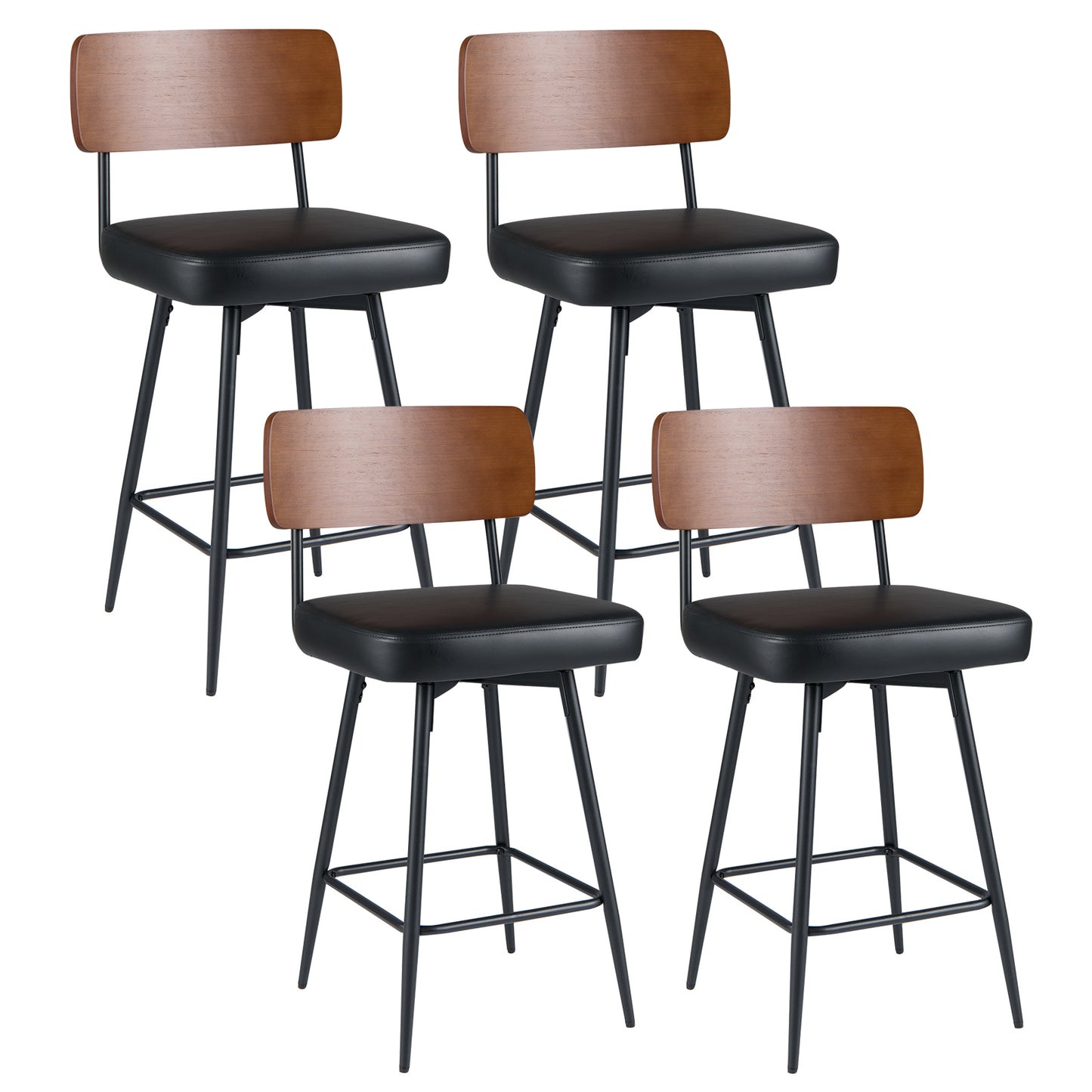 27 Inch Padded Counter Barstools Set of 4 with Metal Legs-Black