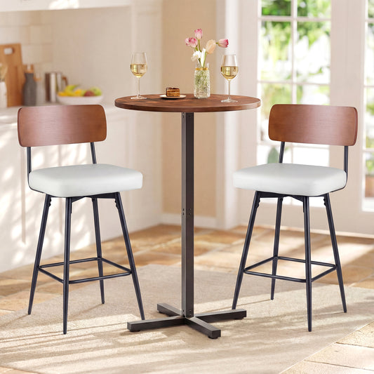 27 Inch Padded Counter Barstools Set of 2 with Metal Legs-White