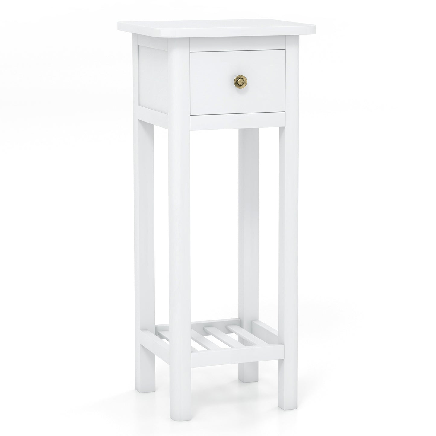 2 Tier Slim Nightstand Bedside Table with Drawer Shelf-Gray - White