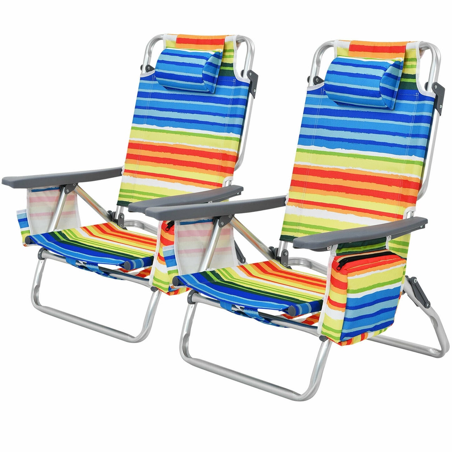 2 Pieces Folding Backpack Beach Chair with Pillow-Multicolor - Yellow