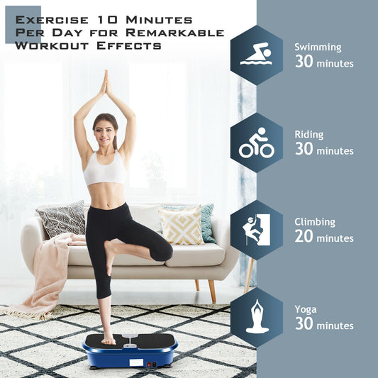 Mini Vibration Fitness Plate Machine with Remote Control and Loop Bands-Blue