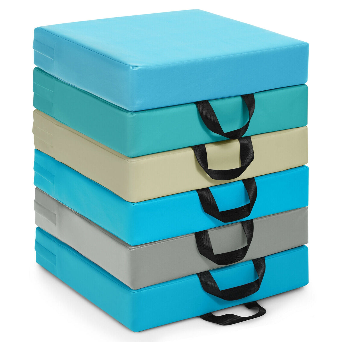 6 Pieces 15 Inches Square Toddler Floor Cushions Flexible Soft Foam Seating with Handles-Blue - Blue