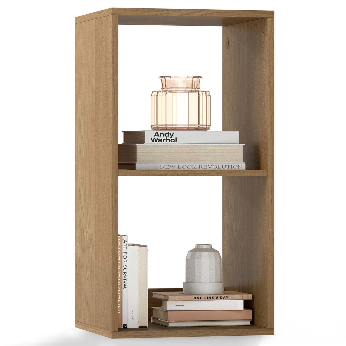 2 Cube Bookshelf with Back Guardrail for Living Room Bedroom-Black - Natural
