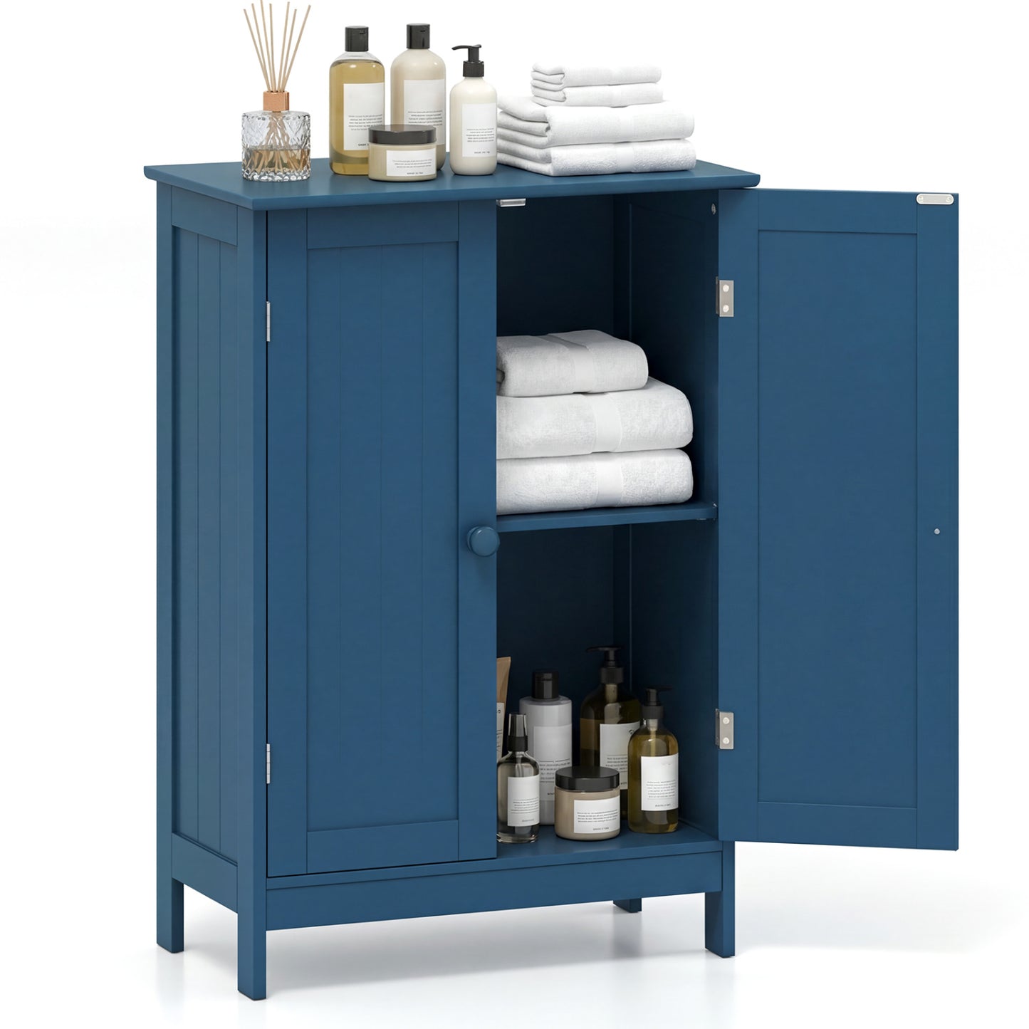 Bathroom Floor Storage Double Door Cupboard Cabinet-Gray - Green