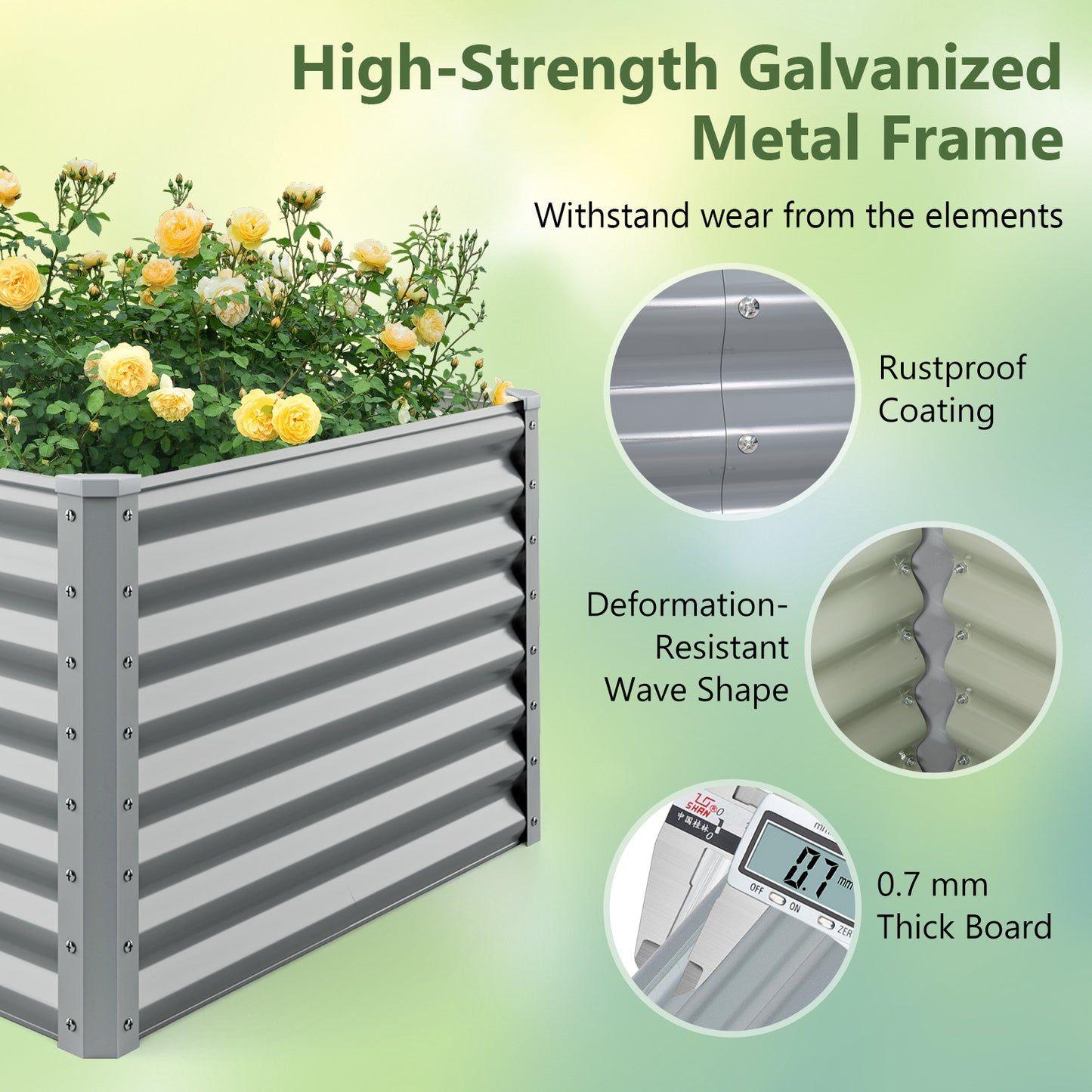 6 x 3 x 2 Feet Metal Rectangular Raised Garden Bed with Open Bottom Design