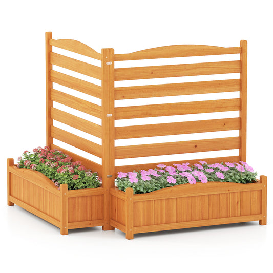 2-Panel Freestanding Outdoor Wood Privacy Screen-Yellow