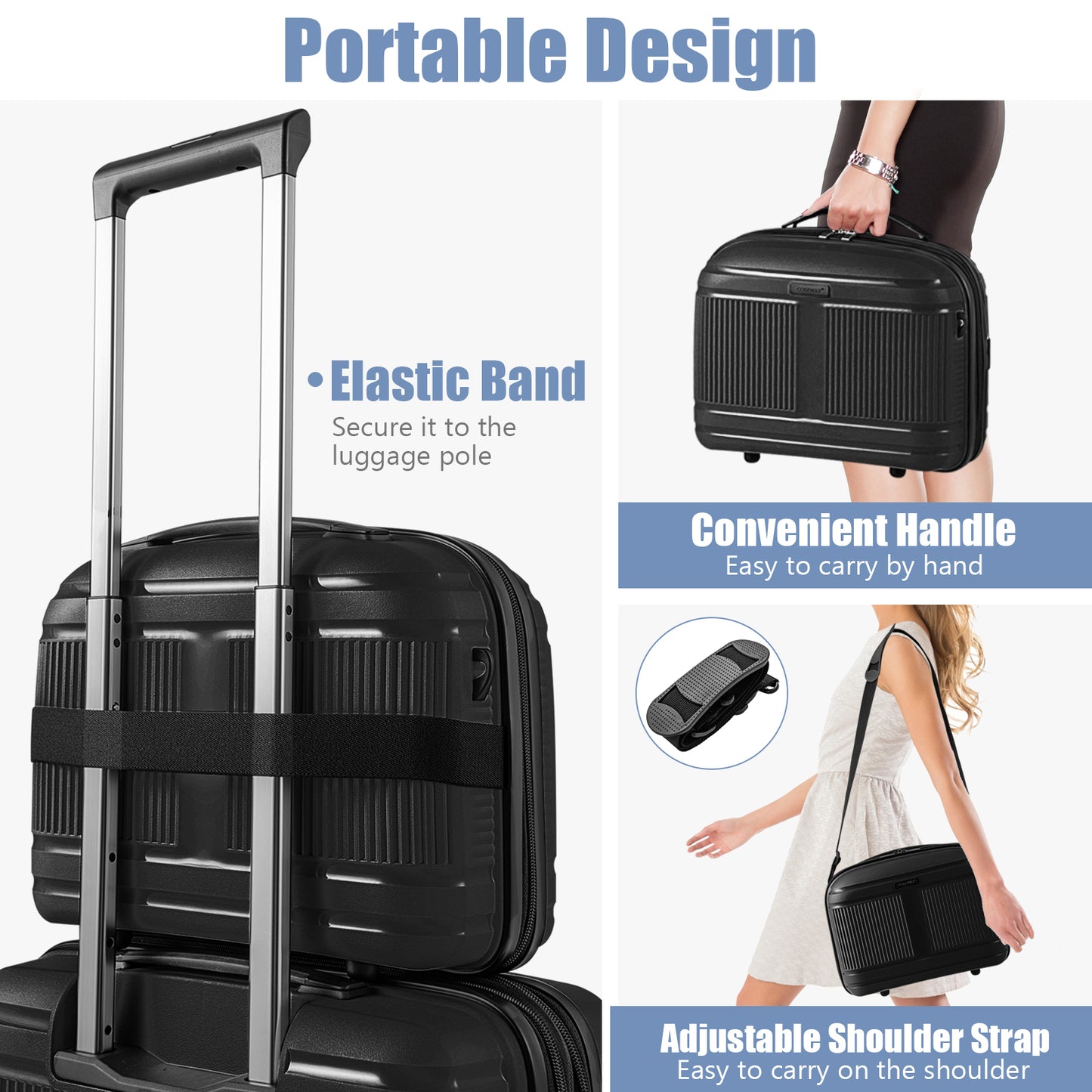 2-Piece Luggage Set 20 Inch Carry-on Suitcase and 14 Inch Cosmetic Case-Black