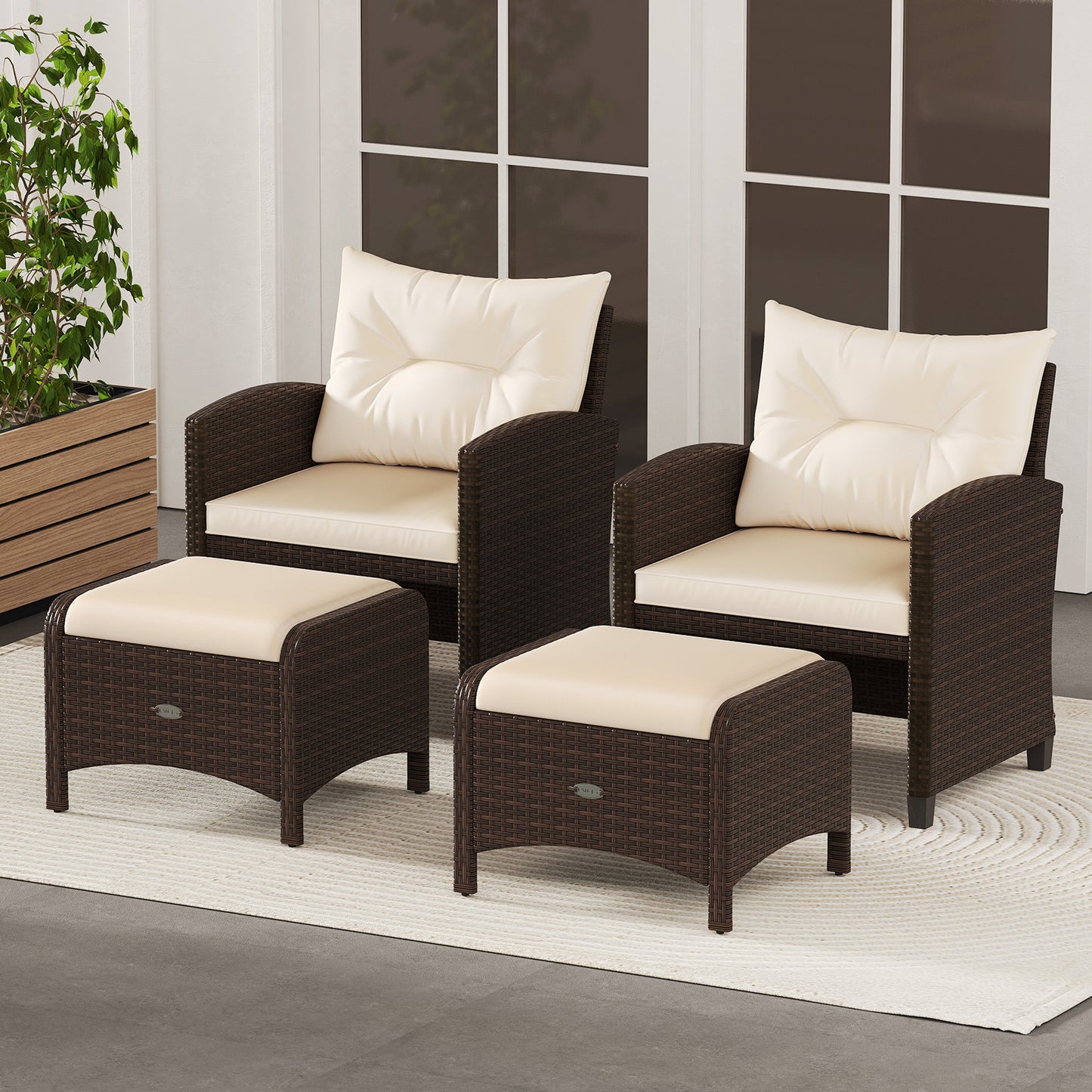 2 Pieces Outdoor Patio PE Wicker Ottomans with Removable Cushions