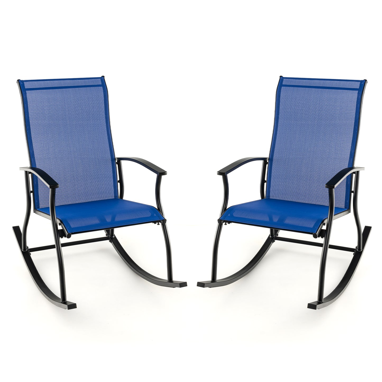 2 Pieces Outdoor Rocking Chairs with Breathable Backrest-Black - Navy
