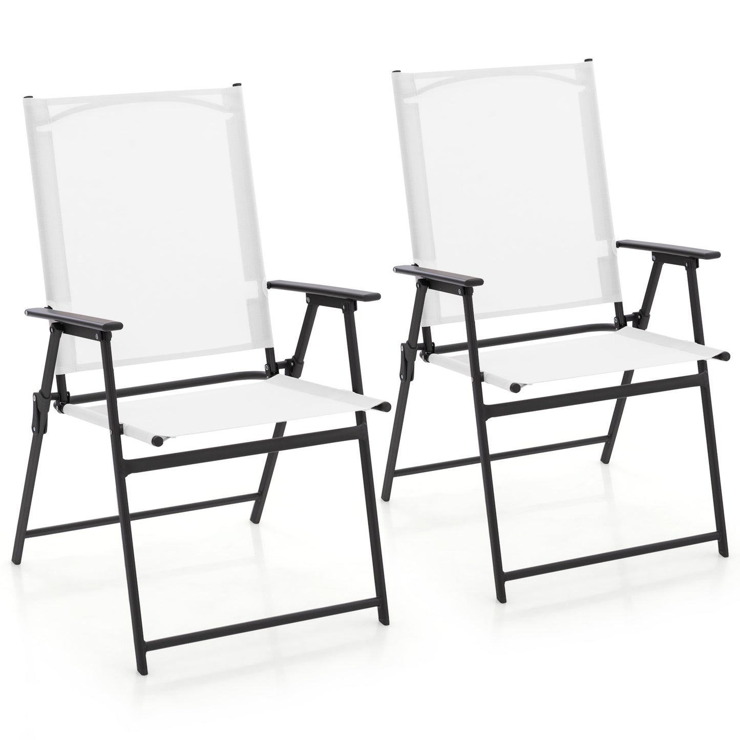 2 Pieces Patio Folding Chairs with Armrests for Deck Garden Yard-Black & Gray - White