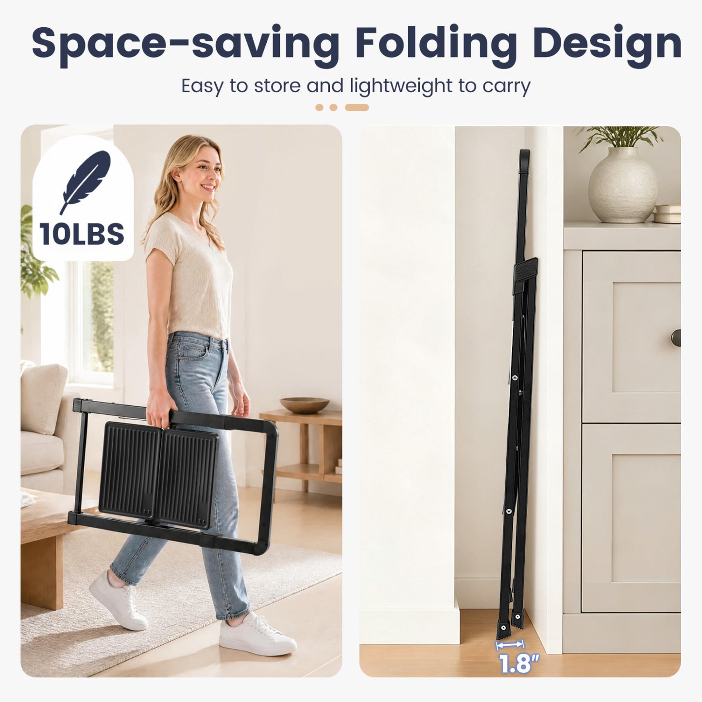 3-Step Folding Step Stool with Wide Anti-Slip Pedals