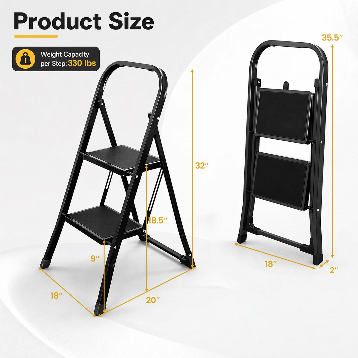 3 Step Ladder Folding Step Stool with Handrail and Wide Anti