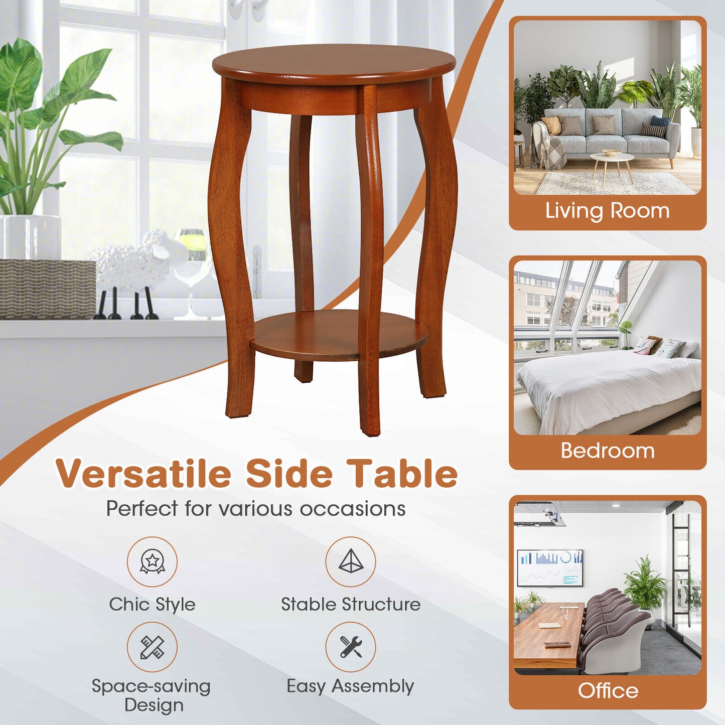 15 Inch 2-Tier Round End Table with Storage Shelf