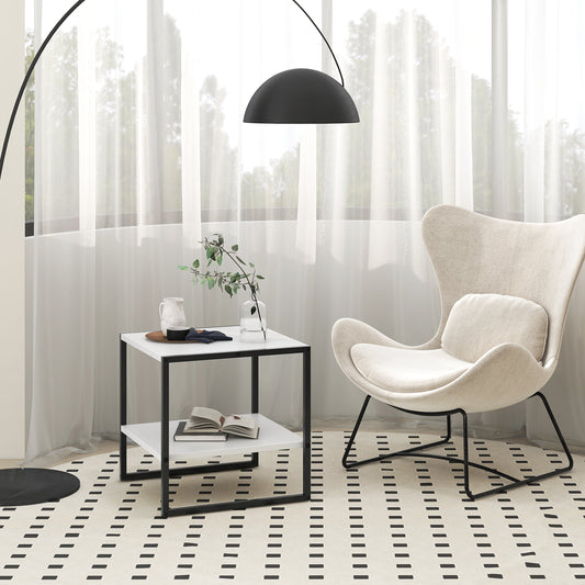 2-Tier Square End Table with Storage Shelf Reversible Design-White