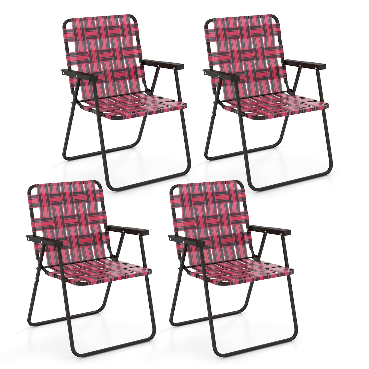 4 Pieces Folding Beach Chair Camping Lawn Webbing Chair-Coffee - Red