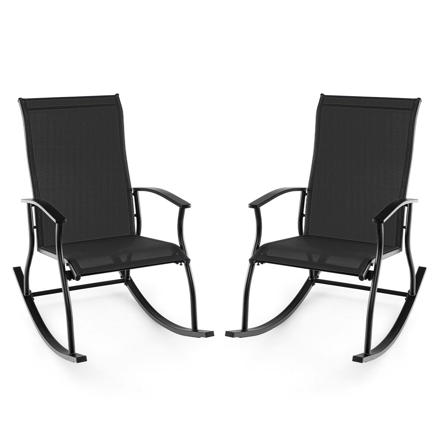 2 Pieces Outdoor Rocking Chairs with Breathable Backrest-Black - Black
