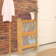 2-Tier Shoe Cabinet with 2 Flip Drawers Slim Bamboo Shoe Rack