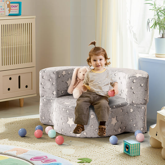 2-in-1 Toddler Chair Glow in the Dark Kids Couch with Cover Convertible Sofa-Gray